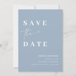 Dusty Blue Minimalist Elegant Photo Save the Date Kaart