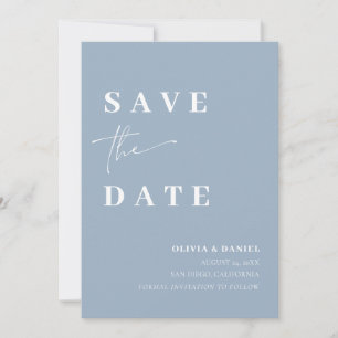 Dusty Blue Minimalist Elegant Photo Save the Date Kaart
