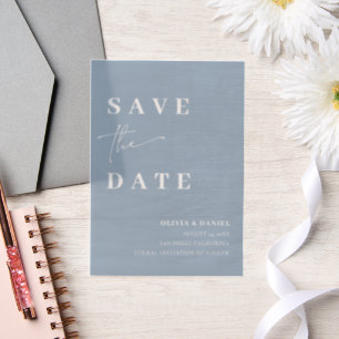 Dusty Blue Minimalist Elegant Photo Save the Date Vellum Uitnodigingen