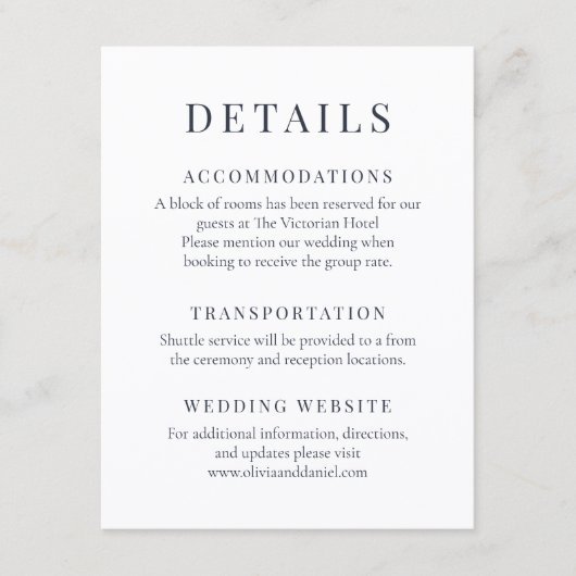 Dusty Blue Minimalist Elegant Wedding Details Kaart (Voorkant)