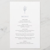 Dusty Blue Minimalist Floral Bouquet Menu Kaart (Voorkant)