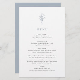 Dusty Blue Minimalist Floral Bouquet Menu Kaart