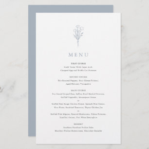 Dusty Blue Minimalist Floral Bouquet Menu Kaart