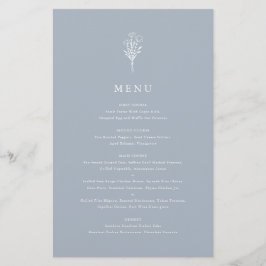 Dusty Blue Minimalist Floral Bouquet Menu Kaart