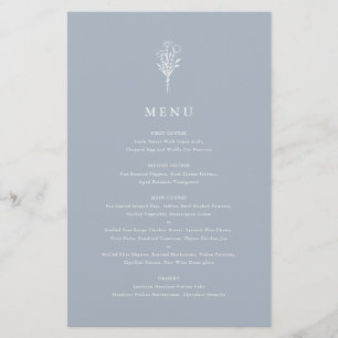 Dusty Blue Minimalist Floral Bouquet Menu Kaart