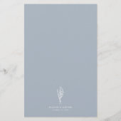 Dusty Blue Minimalist Floral Bouquet Menu Kaart (Achterkant)