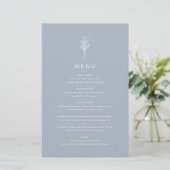 Dusty Blue Minimalist Floral Bouquet Menu Kaart (Staand voorkant)