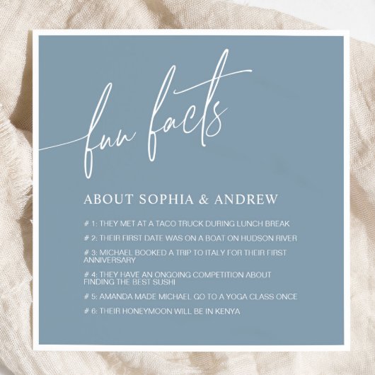 Dusty Blue Minimalist Fun Facts Wedding Napkins Servet