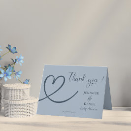 Dusty Blue Minimalist Heart Baby shower Bedankkaart