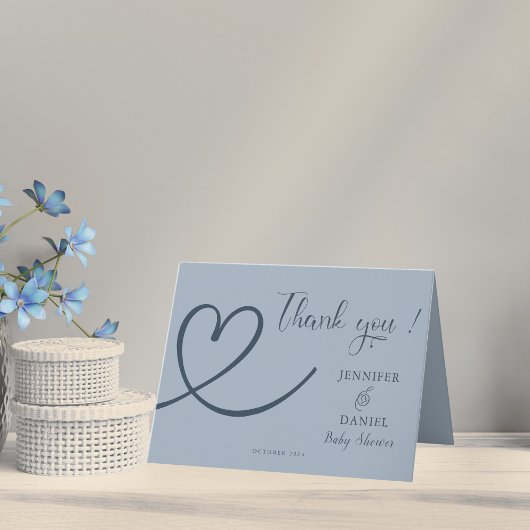 Dusty Blue Minimalist Heart Baby shower Bedankkaart