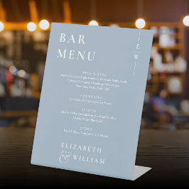Dusty Blue Minimalist Modern Bar Menu Reclamebord Met Voetstuk