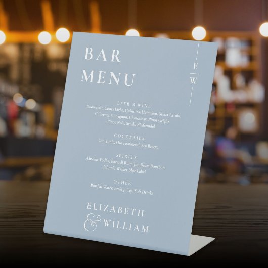 Dusty Blue Minimalist Modern Bar Menu Reclamebord Met Voetstuk