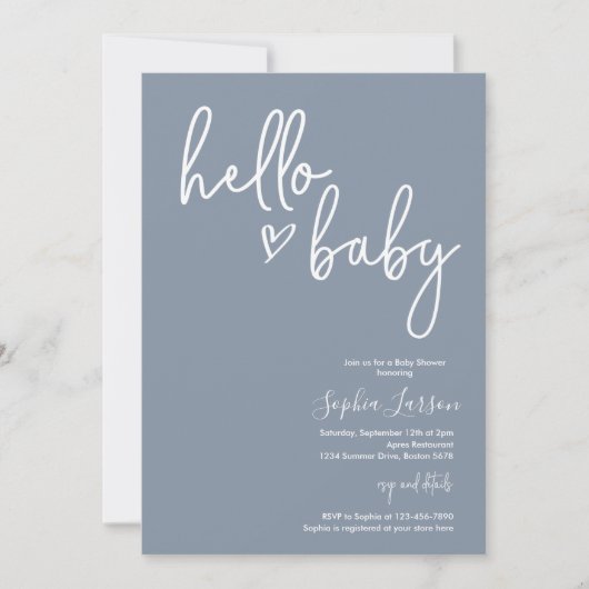 Dusty Blue Minimalist Modern Boho Baby shower Kaart (Voorkant)