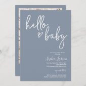 Dusty Blue Minimalist Modern Boho Baby shower Kaart (Voorkant / Achterkant)