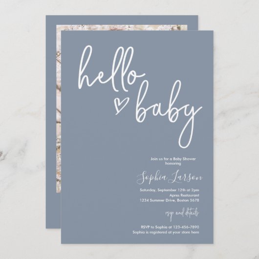 Dusty Blue Minimalist Modern Boho Baby shower Kaart (Voorkant / Achterkant)