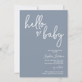 Dusty Blue Minimalist Modern Boho Baby shower Kaart