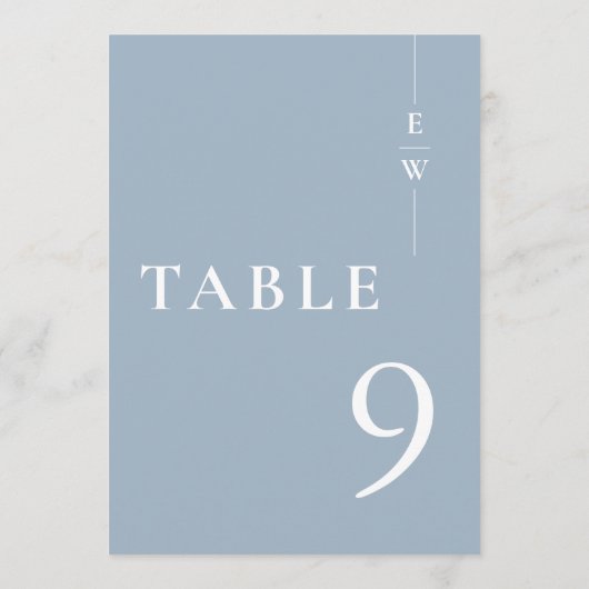 Dusty Blue Minimalist Modern Monogram Tafelnummer (Achterkant)
