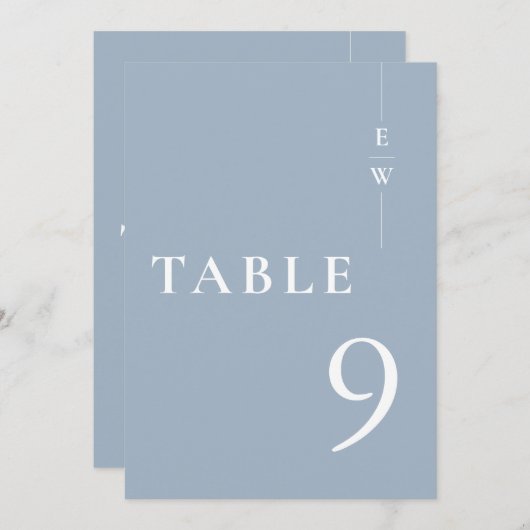 Dusty Blue Minimalist Modern Monogram Tafelnummer (Voorkant / Achterkant)