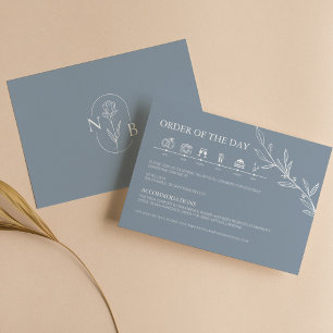 Dusty Blue Minimalist Modern Wedding Timeline Informatiekaartje