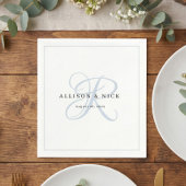 Dusty Blue Minimalist Monogram Bruiloft Servetten