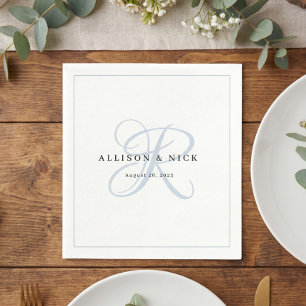 Dusty Blue Minimalist Monogram Bruiloft Servetten