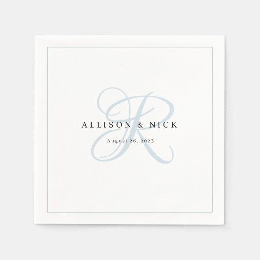 Dusty Blue Minimalist Monogram Bruiloft Servetten (Voorkant)