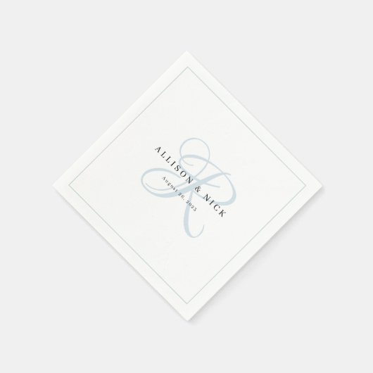 Dusty Blue Minimalist Monogram Bruiloft Servetten (Hoek)