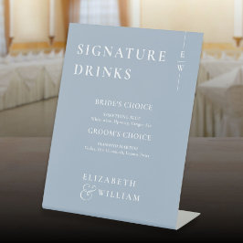 Dusty Blue Minimalist Monogram Signature Drinken Reclamebord Met Voetstuk