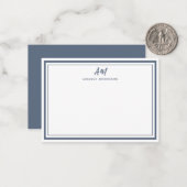 Dusty Blue Minimalist Monogram Thin & Thick Border Notitiekaartje (Voorkant / Achterkant in situ)