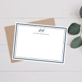Dusty Blue Minimalist Monogram Thin & Thick Border Notitiekaartje