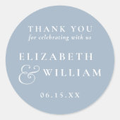Dusty Blue Minimalist Monogram Wedding Bedankt Ronde Sticker (Voorkant)