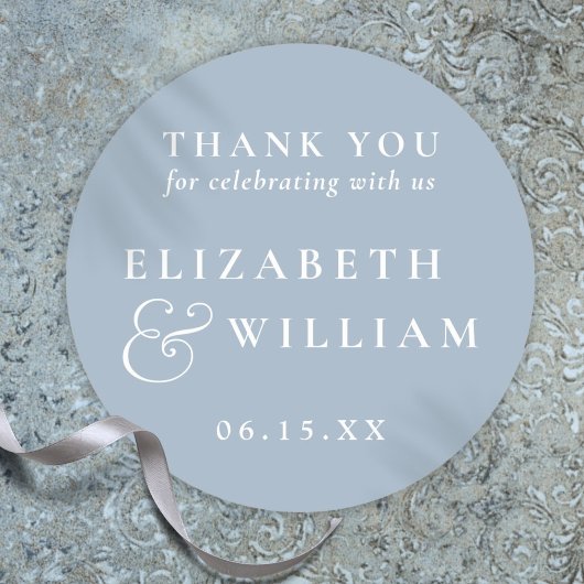 Dusty Blue Minimalist Monogram Wedding Bedankt Ronde Sticker