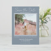 Dusty Blue Minimalist Photo Save the Date (Staand voorkant)