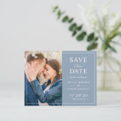 Dusty Blue Minimalist Photo Save the Date Briefkaart (Staand voorkant)