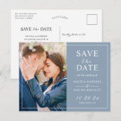 Dusty Blue Minimalist Photo Save the Date Briefkaart (Voorkant / Achterkant)