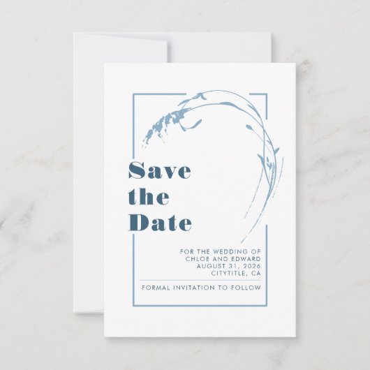 Dusty Blue Minimalist Romantic Save the Date (Voorkant)