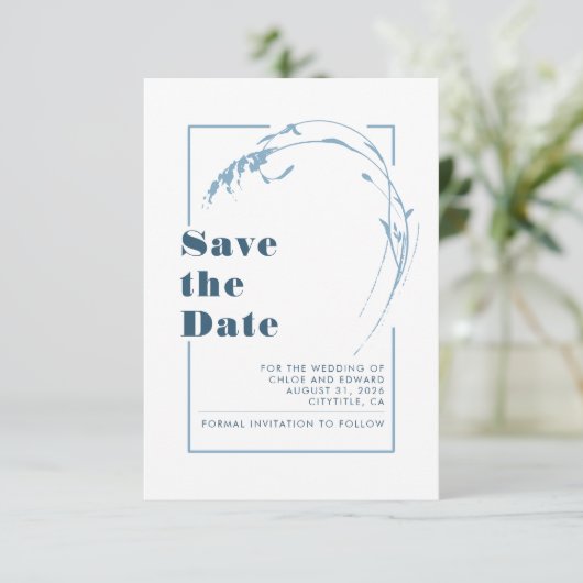Dusty Blue Minimalist Romantic Save the Date (Staand voorkant)