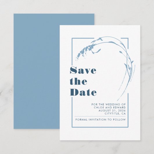 Dusty Blue Minimalist Romantic Save the Date (Voorkant / Achterkant)