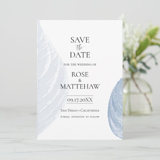 Dusty blue Minimalist Save the Date Invitation Kaart (Staand voorkant)