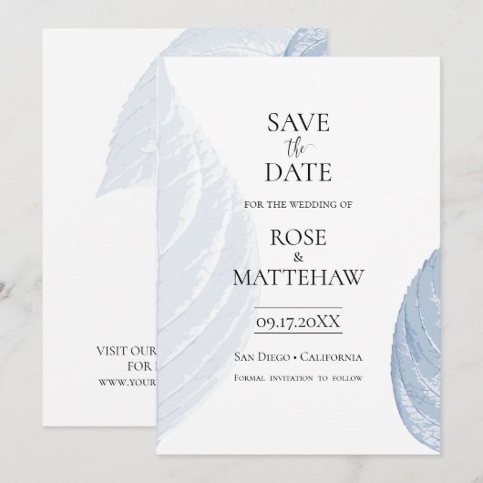 Dusty blue Minimalist Save the Date Invitation Kaart (Voorkant / Achterkant)
