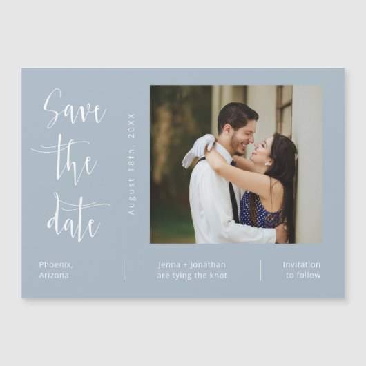Dusty Blue Minimalist Save the Date Photo Magnet Magnetische Uitnodiging (Voorkant)