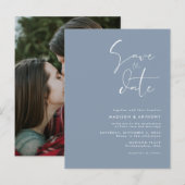 Dusty Blue Minimalist Save the Date Weduwfoto Uitnodiging Briefkaart (Voorkant / Achterkant)