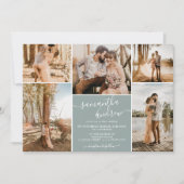 Dusty blue minimalist script 6 foto's bruiloft kaart (Voorkant)