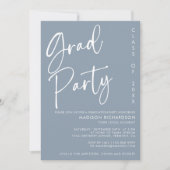 Dusty Blue Minimalist Script Graduation Party Kaart (Voorkant)