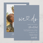 Dusty Blue Minimalist Script Modern Wedding Kaart (Voorkant / Achterkant)