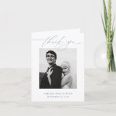 Dusty Blue Minimalist Script Photo Wedding Bedankkaart (Voorkant)