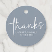 Dusty Blue Minimalist Script-Vrijgezellenfeest Bedankjes Labels (Voorkant)