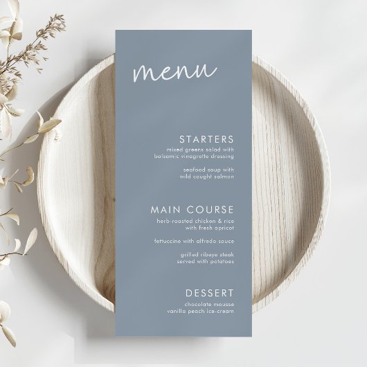 Dusty Blue Minimalist Script-Vrijgezellenfeest Menu