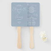 Dusty Blue Minimalist Script Wedding Programme Handwaaier (Voorkant en achterkant)