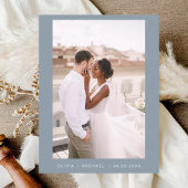 Dusty Blue Minimalist Sla de Date Script Photo op Briefkaart